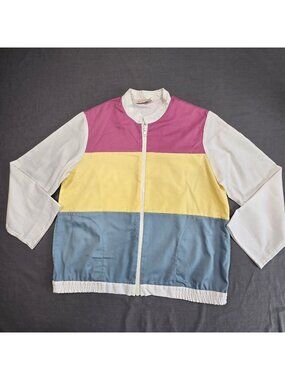 Vintage P&S Womens Size 6 Small Colorblock Jacket Pink Yellow Blue White ILGWU
